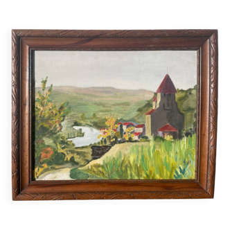 Oil painting landscape wooden frame
