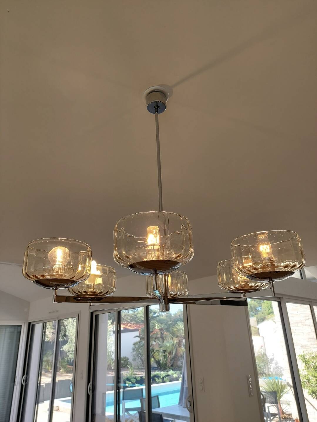 Sciolari 6-light chandelier - Chrome and amber/smoked