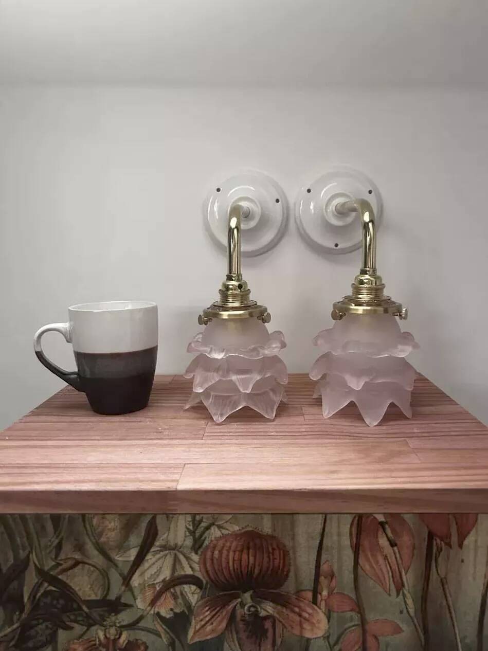 Pair of pink Art Deco wall sconces