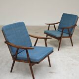 Pair of blue boomerang armchairs by Antonin Suman for Ton (Thonet) 1960