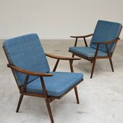 Pair of blue boomerang armchairs by Antonin Suman for Ton (Thonet) 1960
