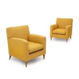 Yellow fabric armchairs, 1950s, set of 2