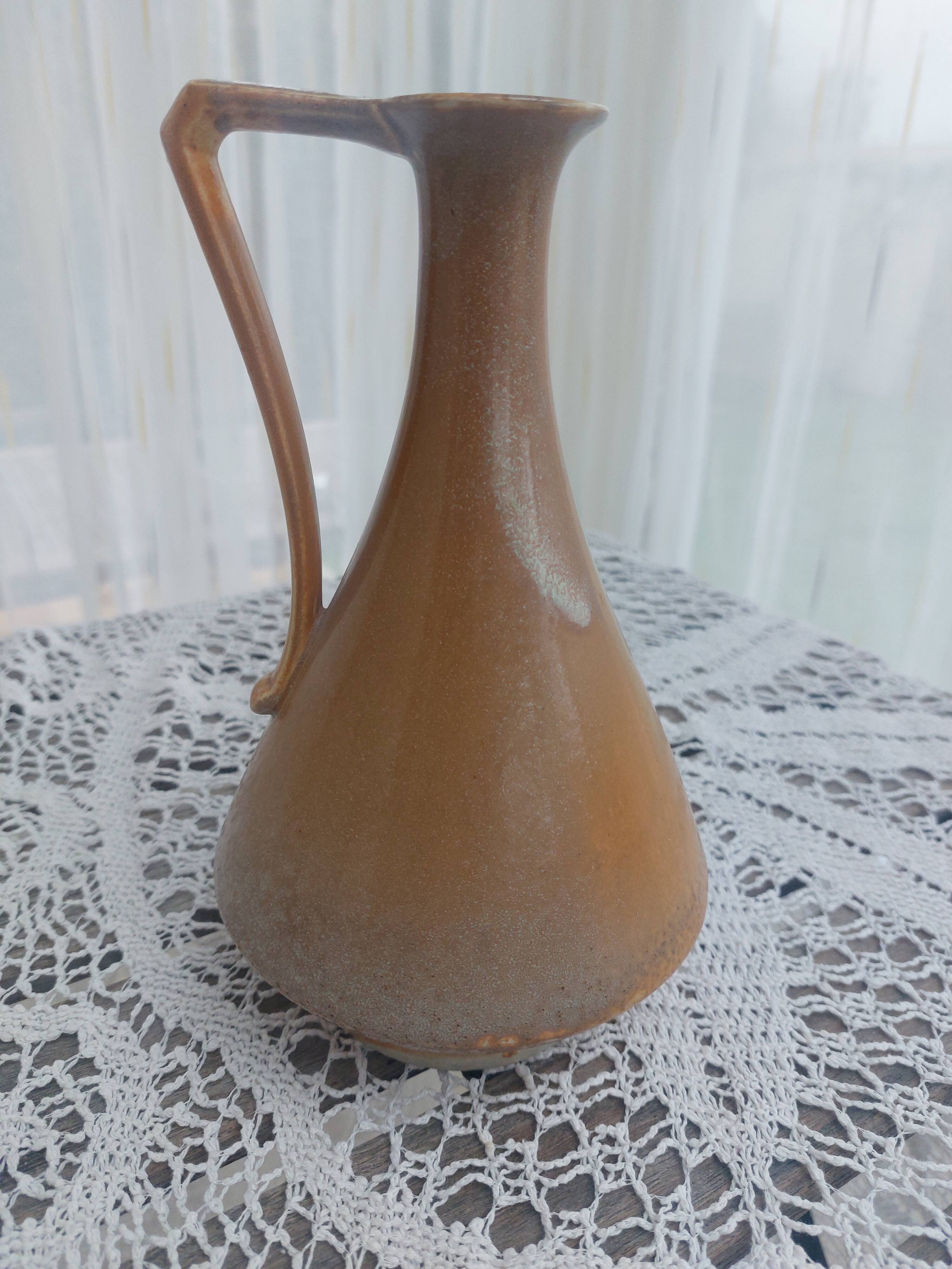 Vase, vintage pitcher Fournier-Demars in ochre ceramic