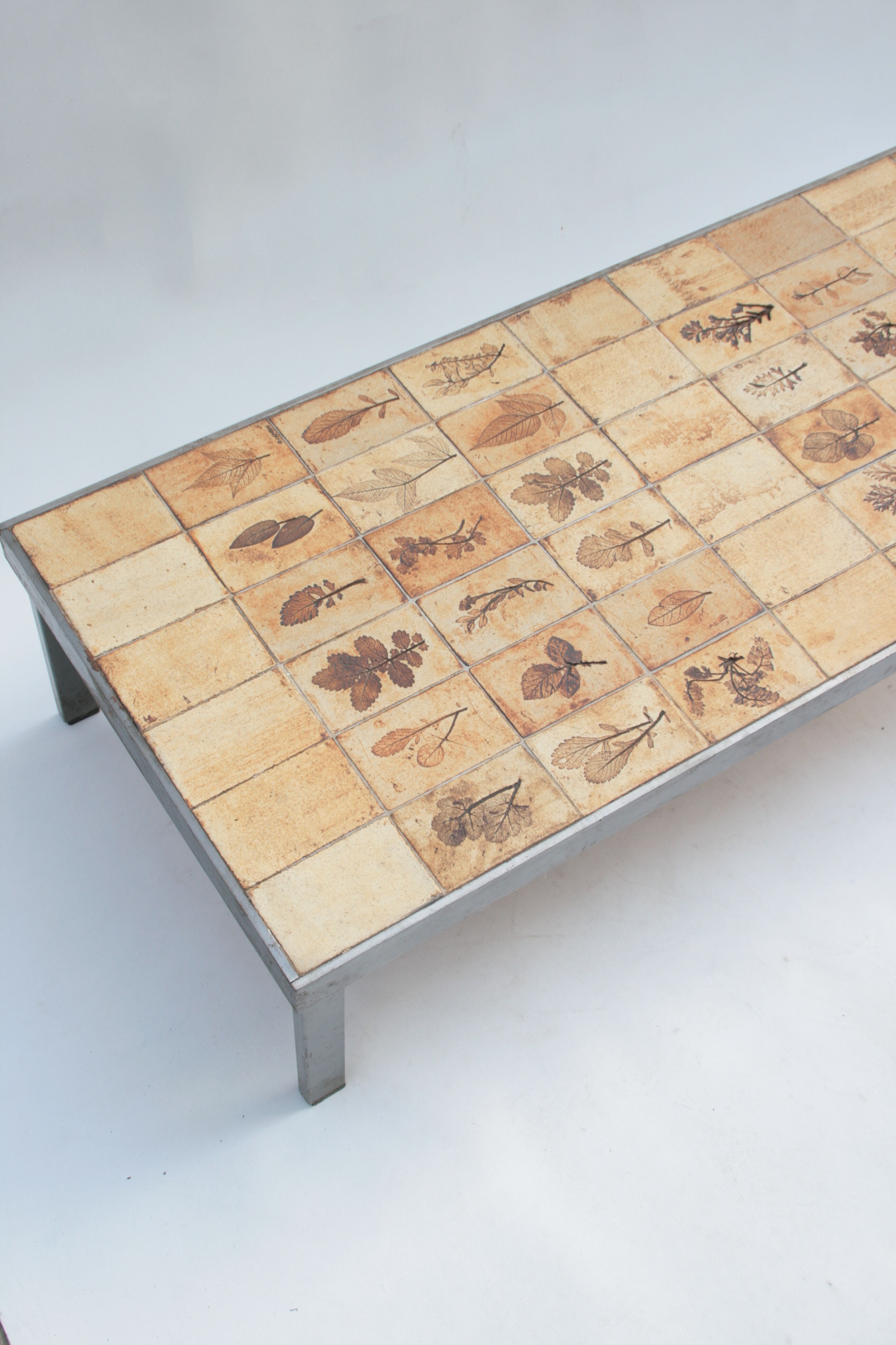 Rectangular metal and cermal herbarium coffee table by Roger Capron, 1960s