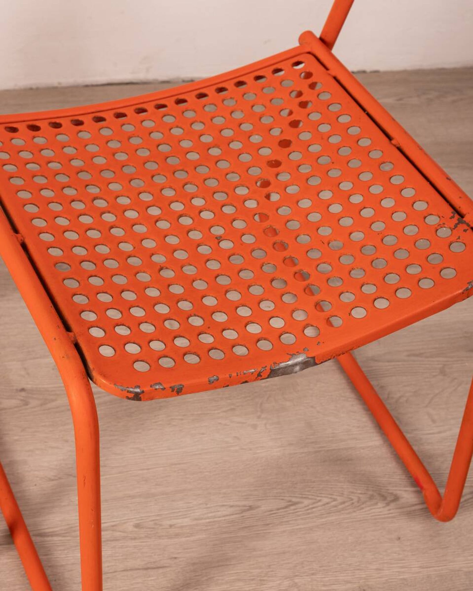 Pair of vintage red garden chairs from the 70s, italian design