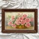 Antique oil painting on cardboard, bouquet of carnations, signed and dated 1899