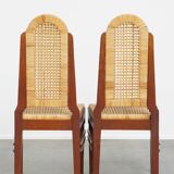 Set of 2 Wooden Art Deco Dining Chairs with Woven Cane Seat and Backrest