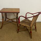 Rattan table and armchair set for children