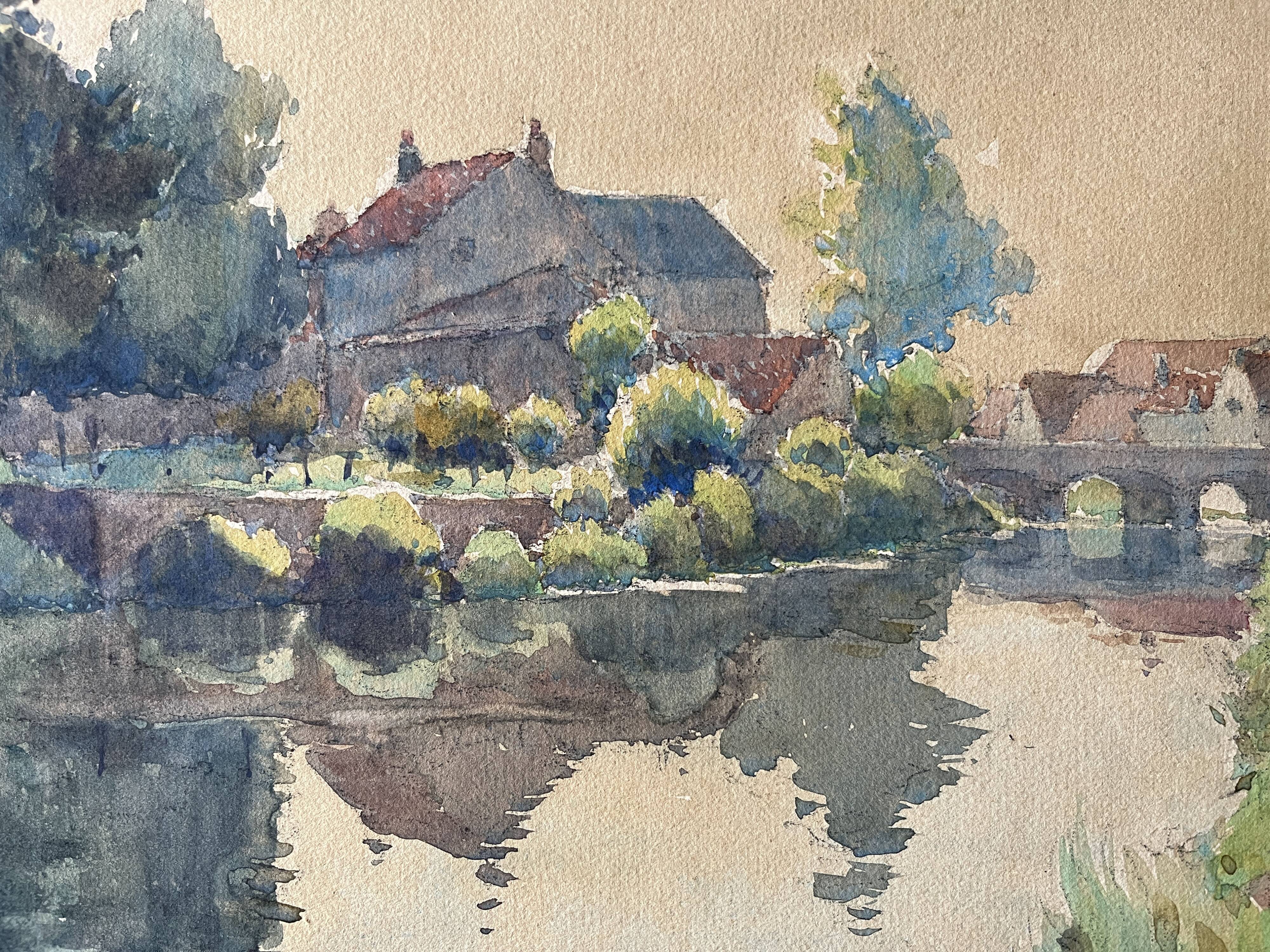 Tableau Aquarelle de Paul Monnier "Longvic" cf. Dijon" vers 1900