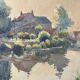 Tableau Aquarelle de Paul Monnier "Longvic" cf. Dijon" vers 1900