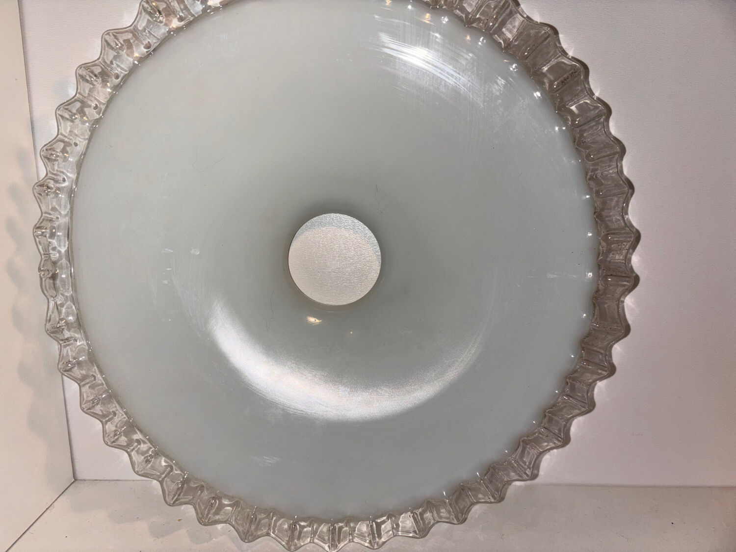 Pleated edge white opaline lampshade