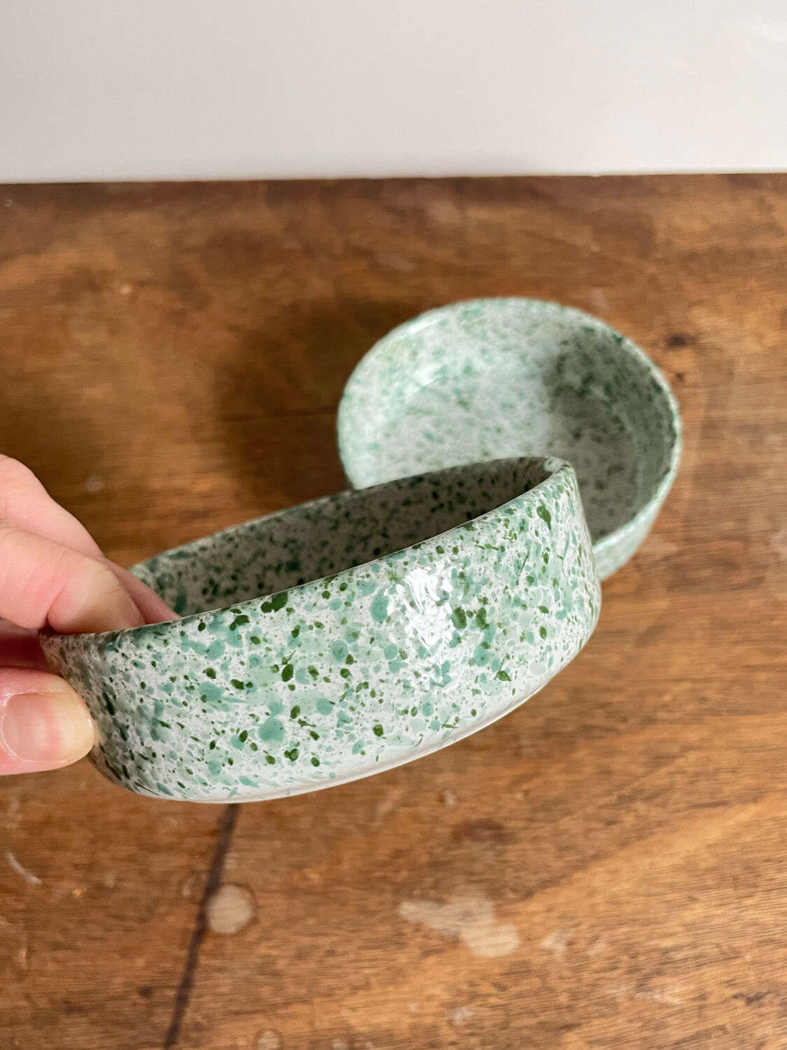 Green spotted ceramic ramekin