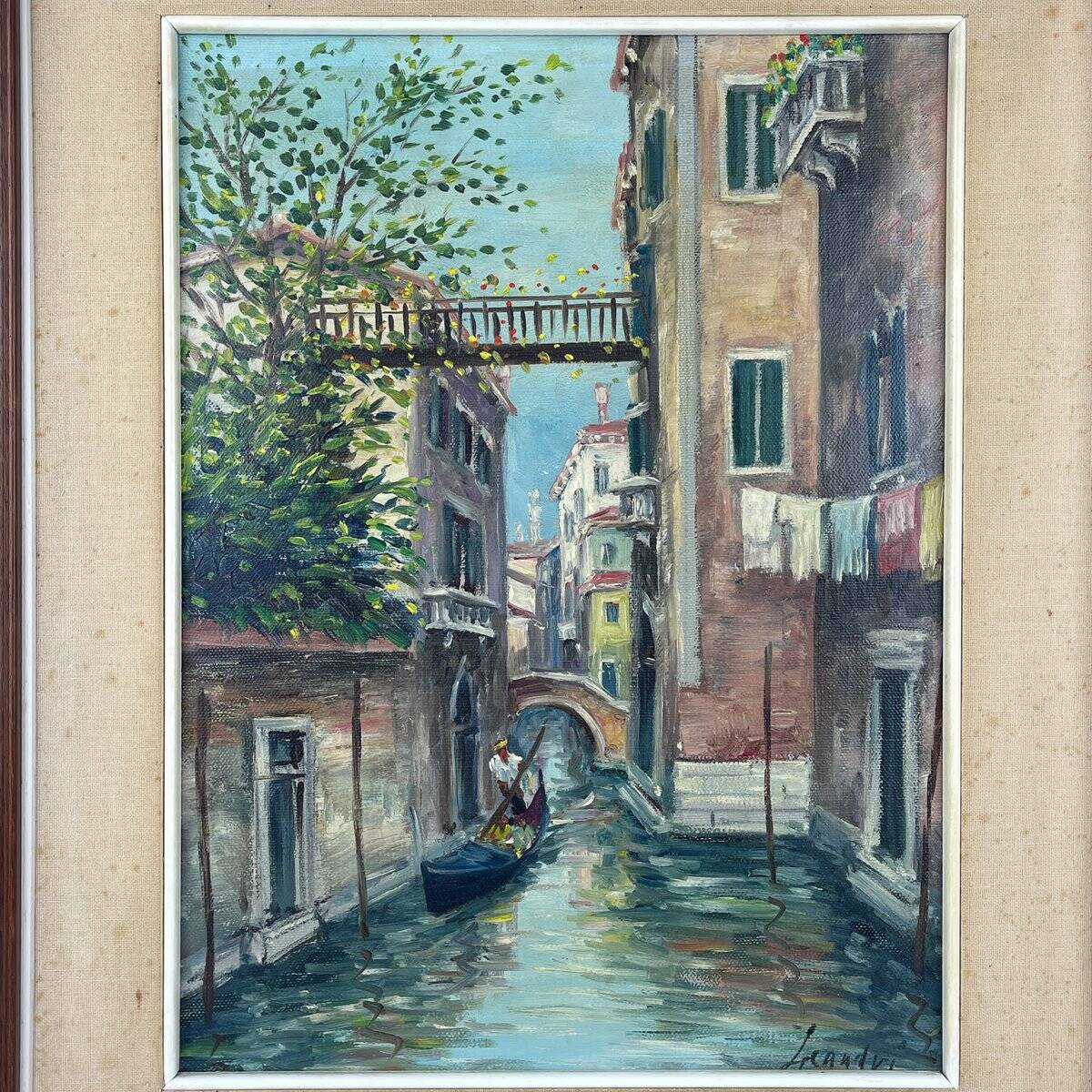 Italian artist, Venice Canal, original oil painting, 1960s, framed.