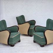 1960s, Danish armchair, green and beige furniture wool.