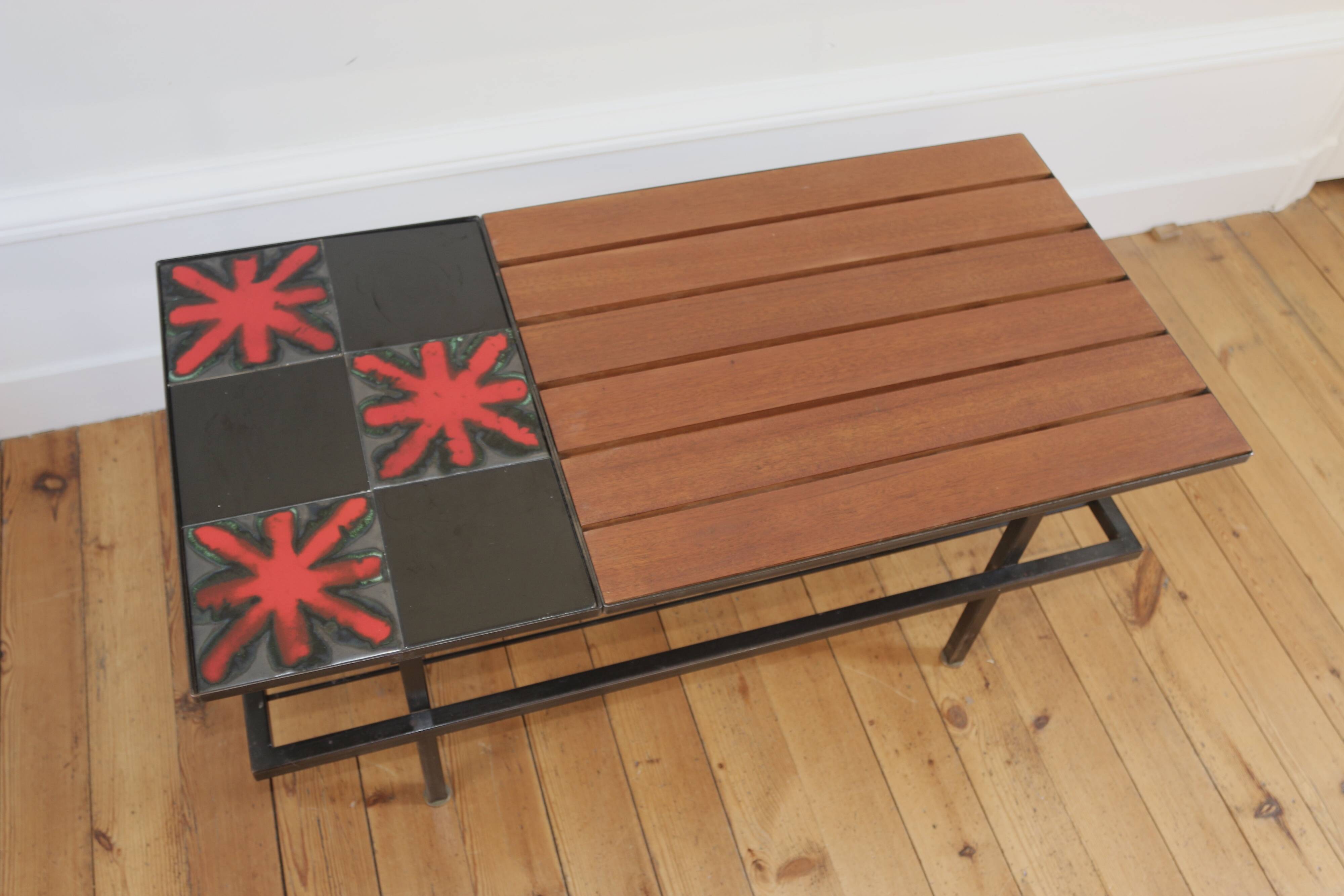Vintage teak and ceramic coffee table 1960