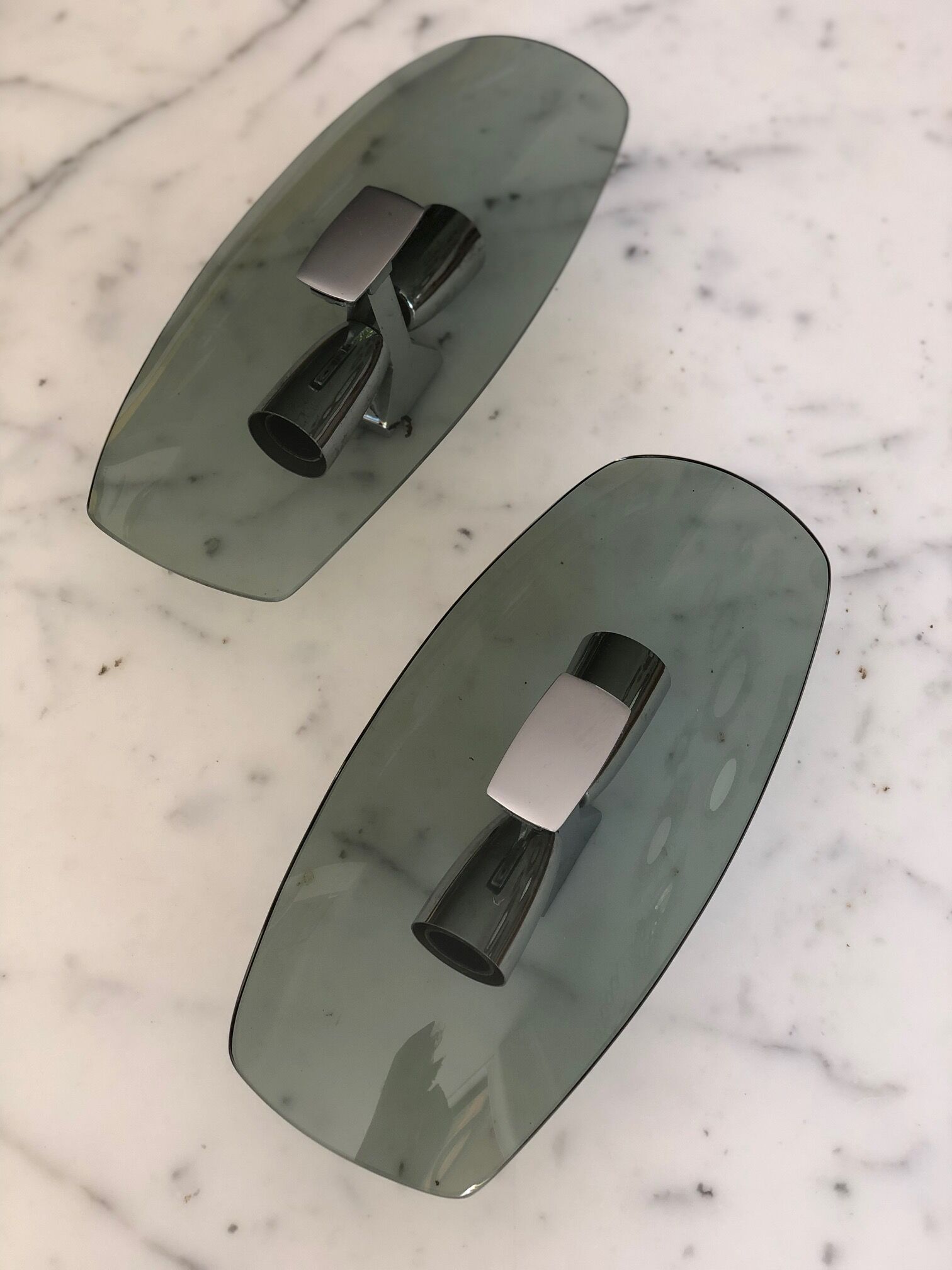 Space Age double fire wall lamps in bluish grey smoked glass