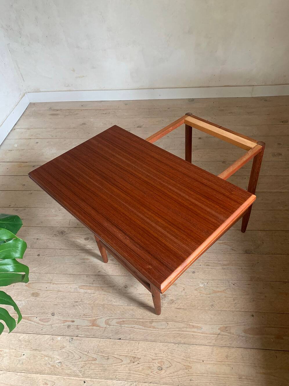 Vintage teak and rope magazine rack coffee table