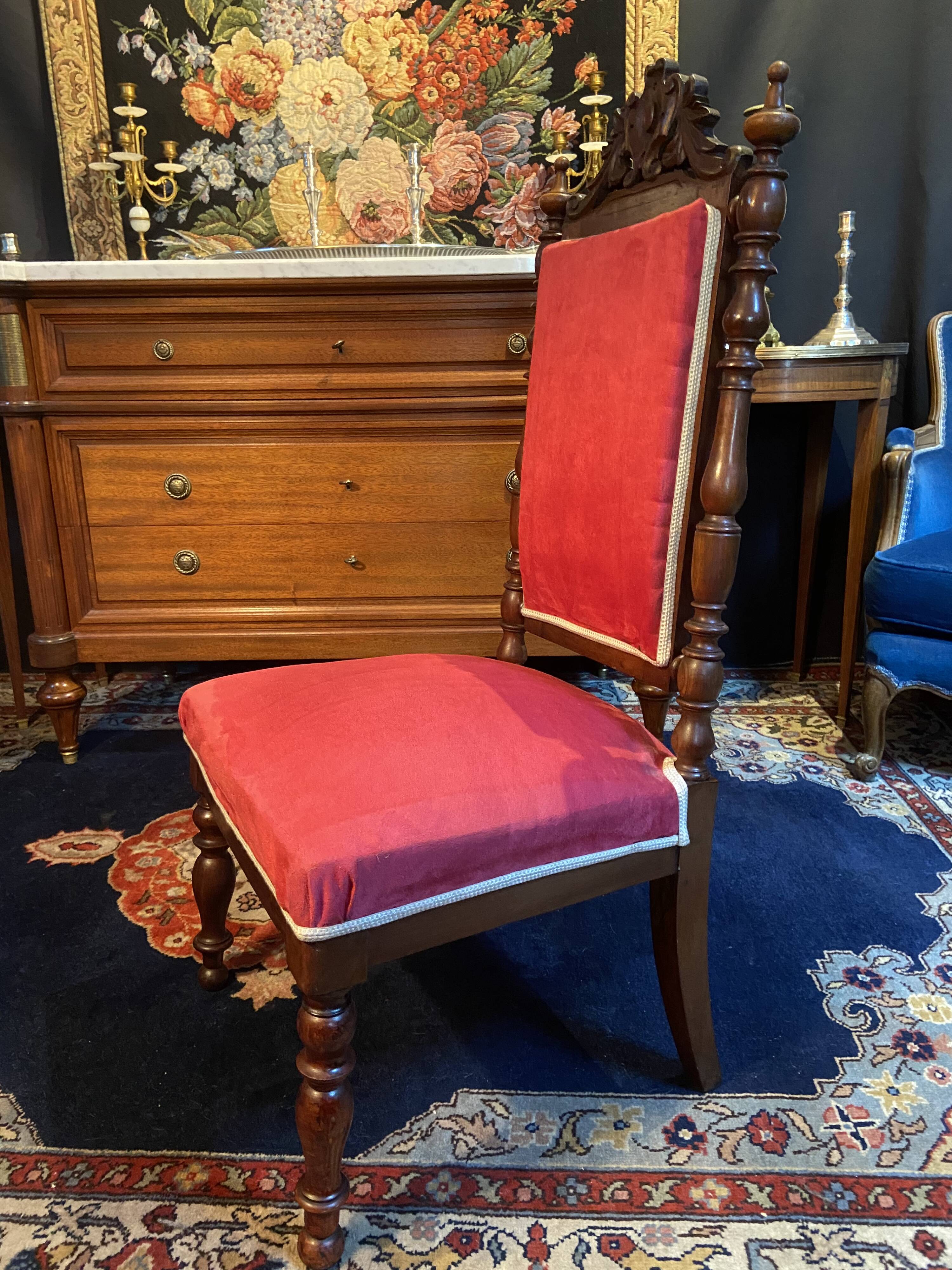 High-backed chaise longue in carved mahogany, 19th century, Napoleon III