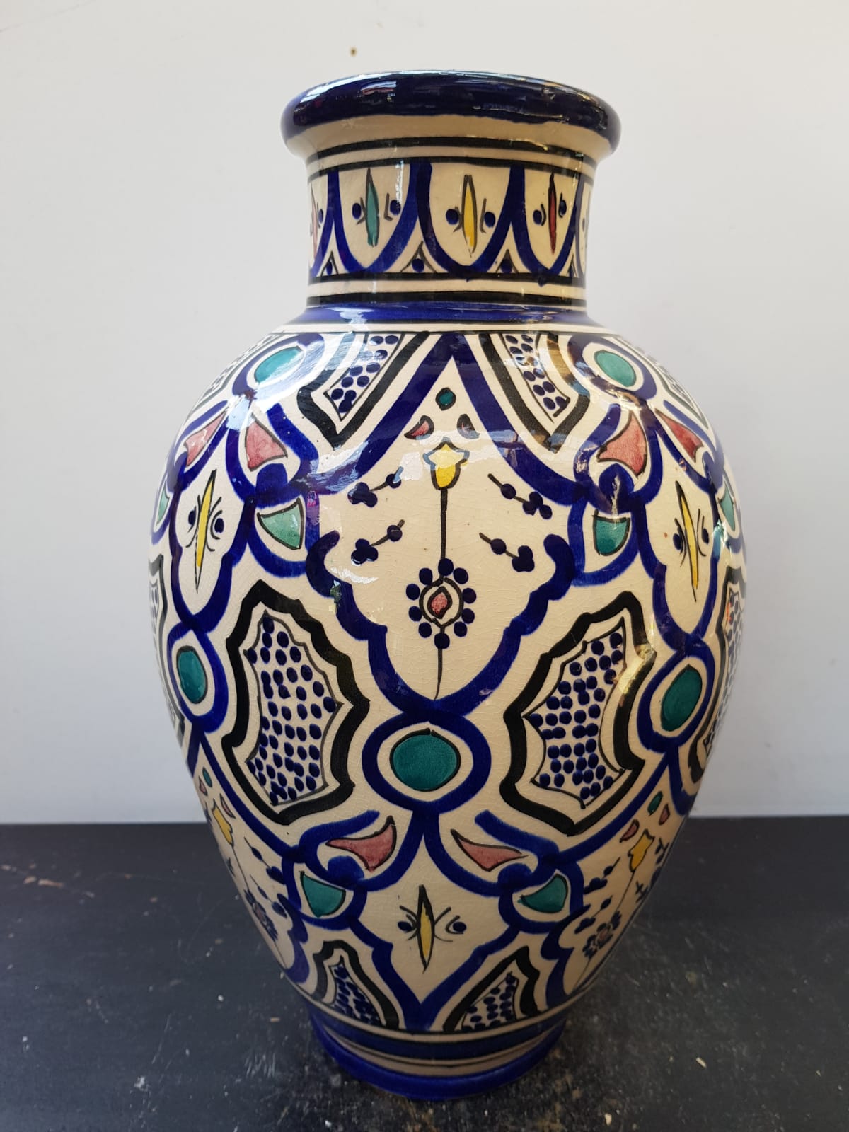 Old terracotta vase enameled painting vintage oriental style