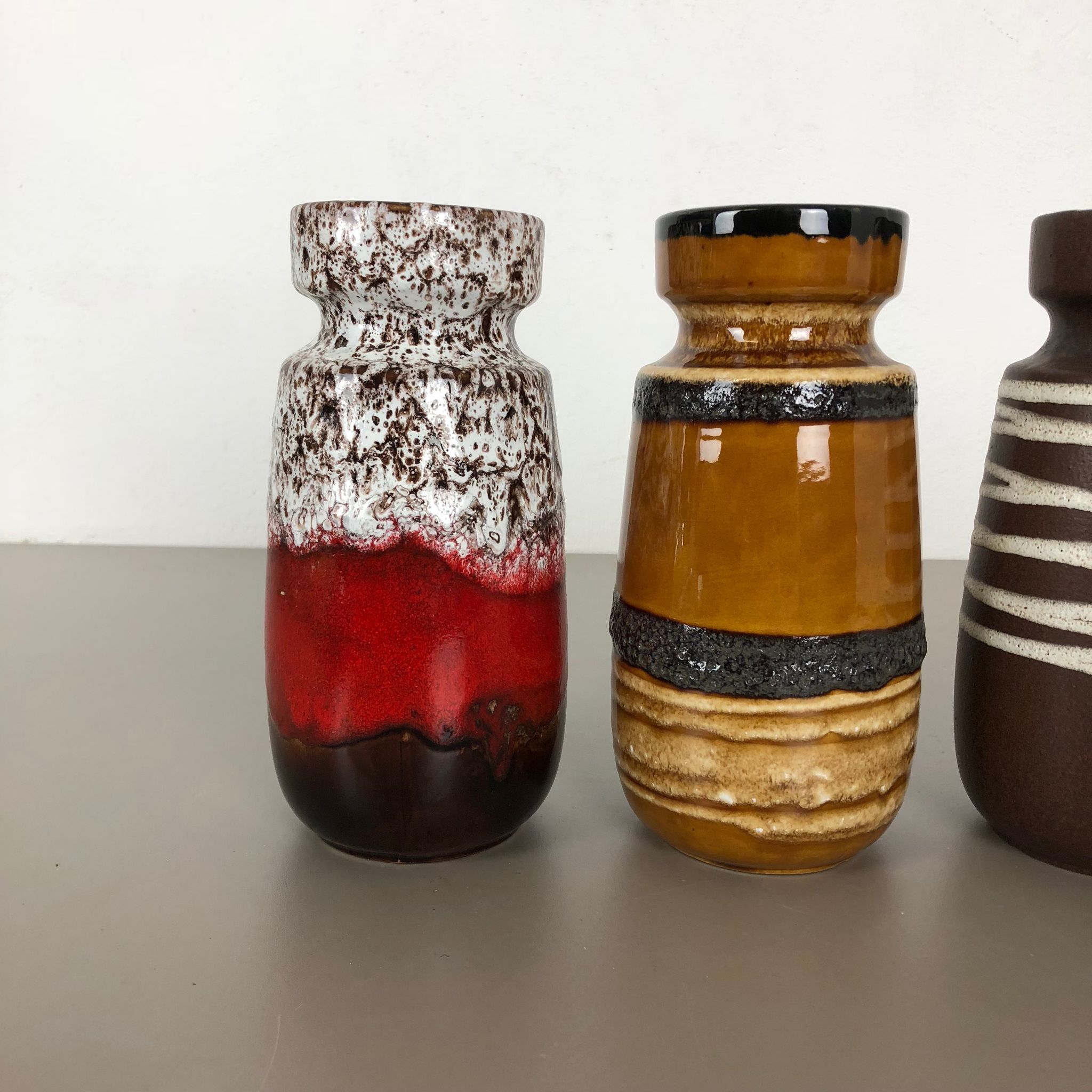 Set of four vintage pottery fat lava "242-22" vases made by Scheurich, Germany
