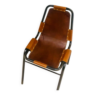 Chaise vintage en cuir et laiton  et métal