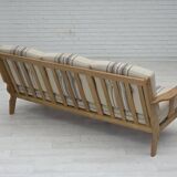 1970s, Danish 3-seater sofa, beige furniture wool, solid oak wood.