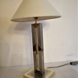Modernist lamp. Brushed steel and brass.