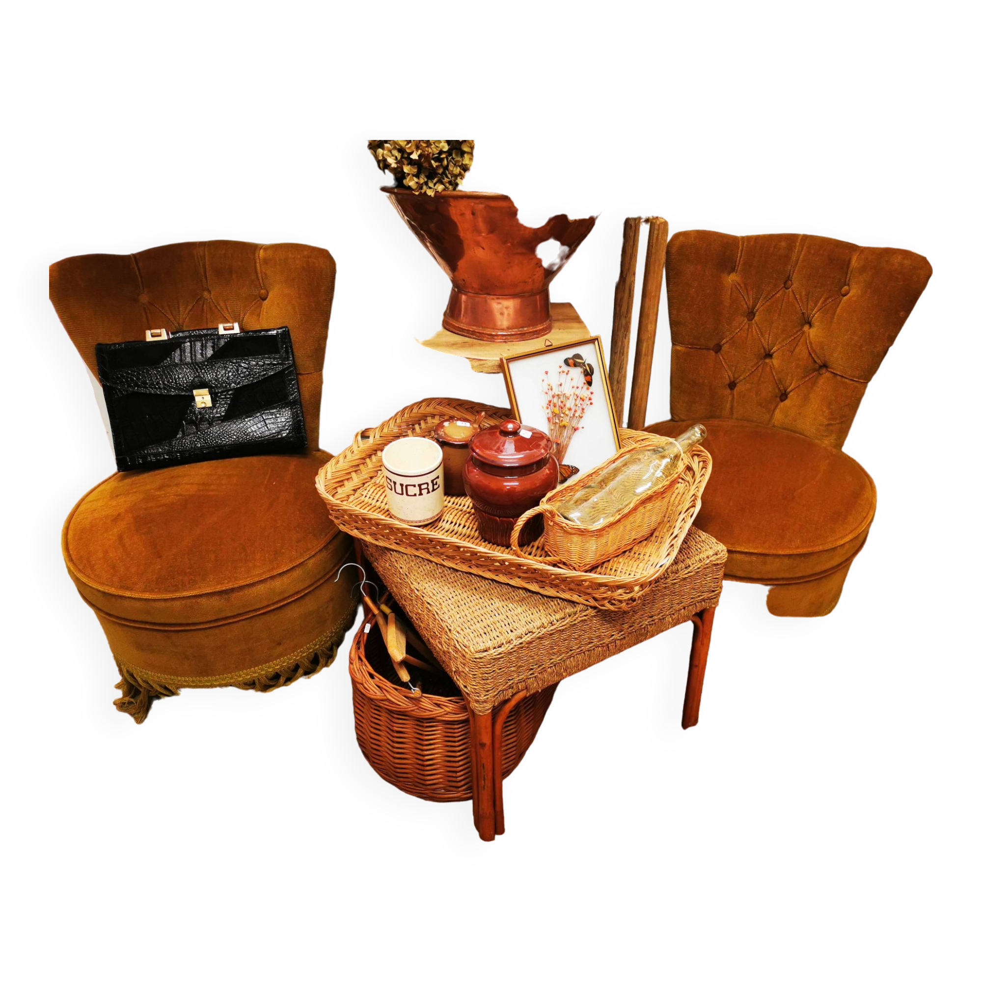 Pair of vintage ocher toad armchairs