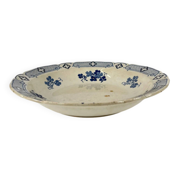 Saladier bas Terre de Fer KG Lunéville, modele ''Jane'', bleu, 1890-1915