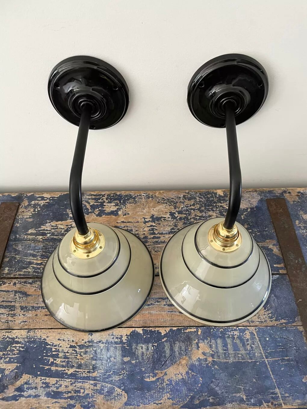 Set of two new electrified Art Deco wall lamps