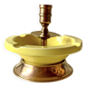 Large vintage candle holder-ashtray in brass and yellow glazed ceramic