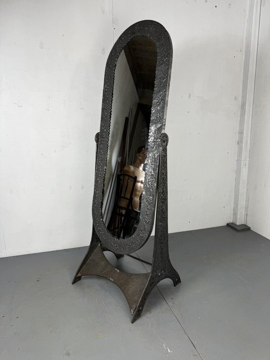 Miroir sur pied en métal vintage, années 1980