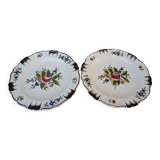 Ensemble de 2 anciennes assiettes motif floral peintes à la main