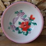 Enamelled sheet metal basin floral decoration