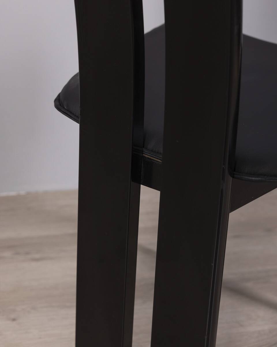 SET OF 4 VINTAGE 1970S WOOD AND LEATHER CHAIRS DESIGN P COSTANTINO FOR ELLO