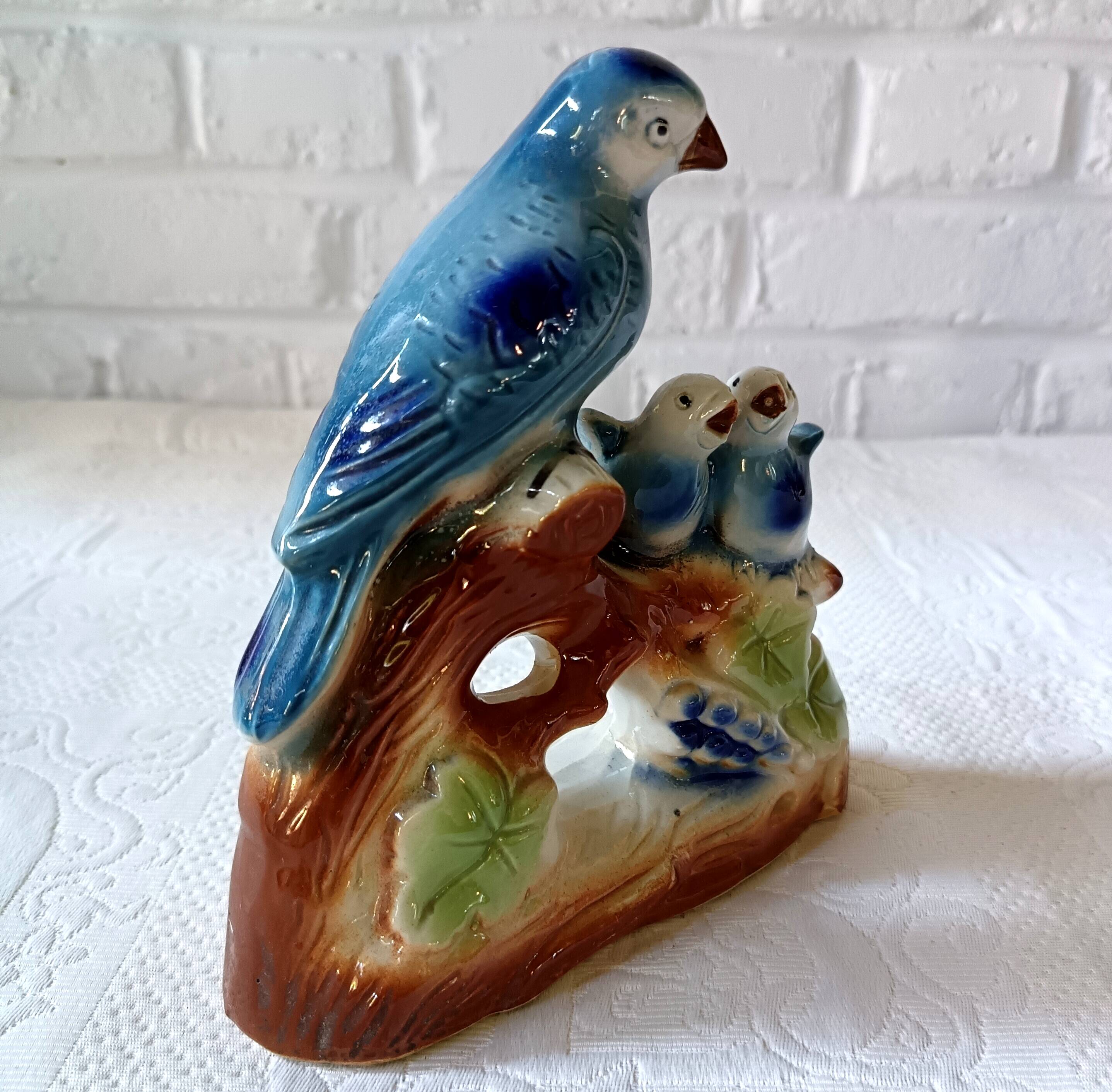 Vintage kitsch iridescent porcelain bird statuette