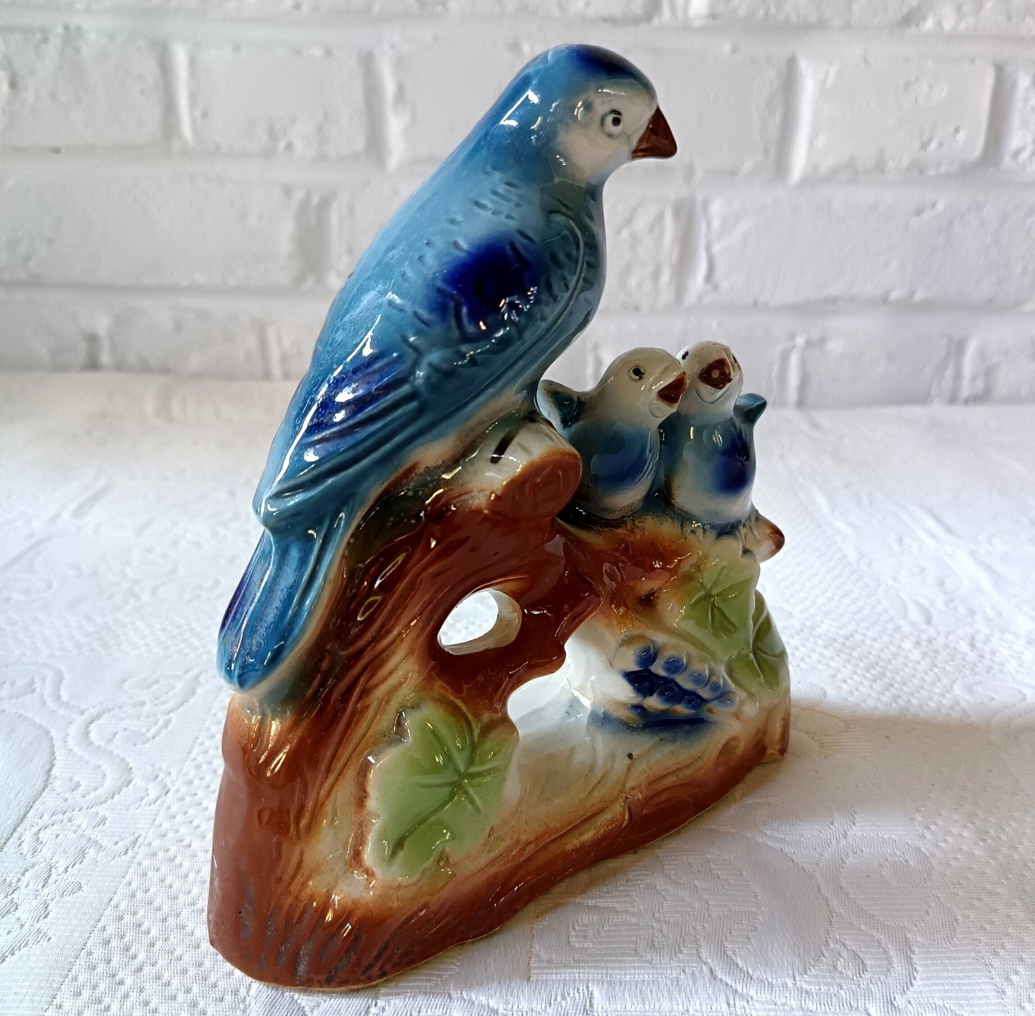 Statuette oiseaux porcelaine irisée vintage kitsch