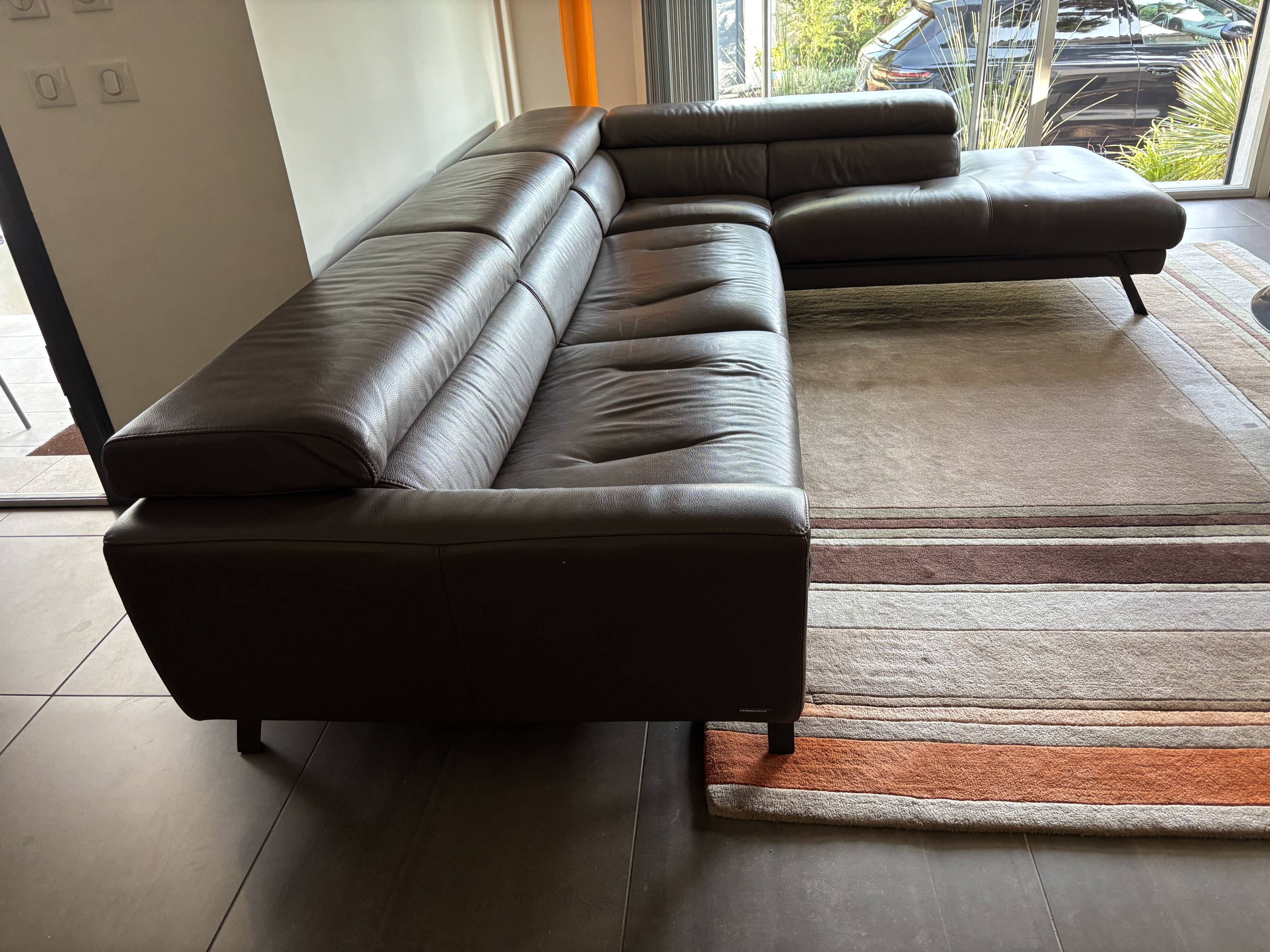 Canapé Roche Bobois Cuir Pleine Fleur Marron - 185 Cm - Excellent état