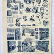 Gravure ancienne 1898, Téléphone ancien, télégraphe • Lithographie originale et vintage