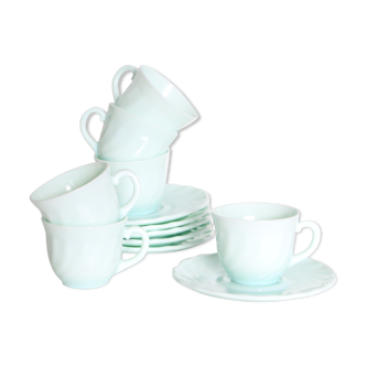 6 cups set and under cups in water green opaline
