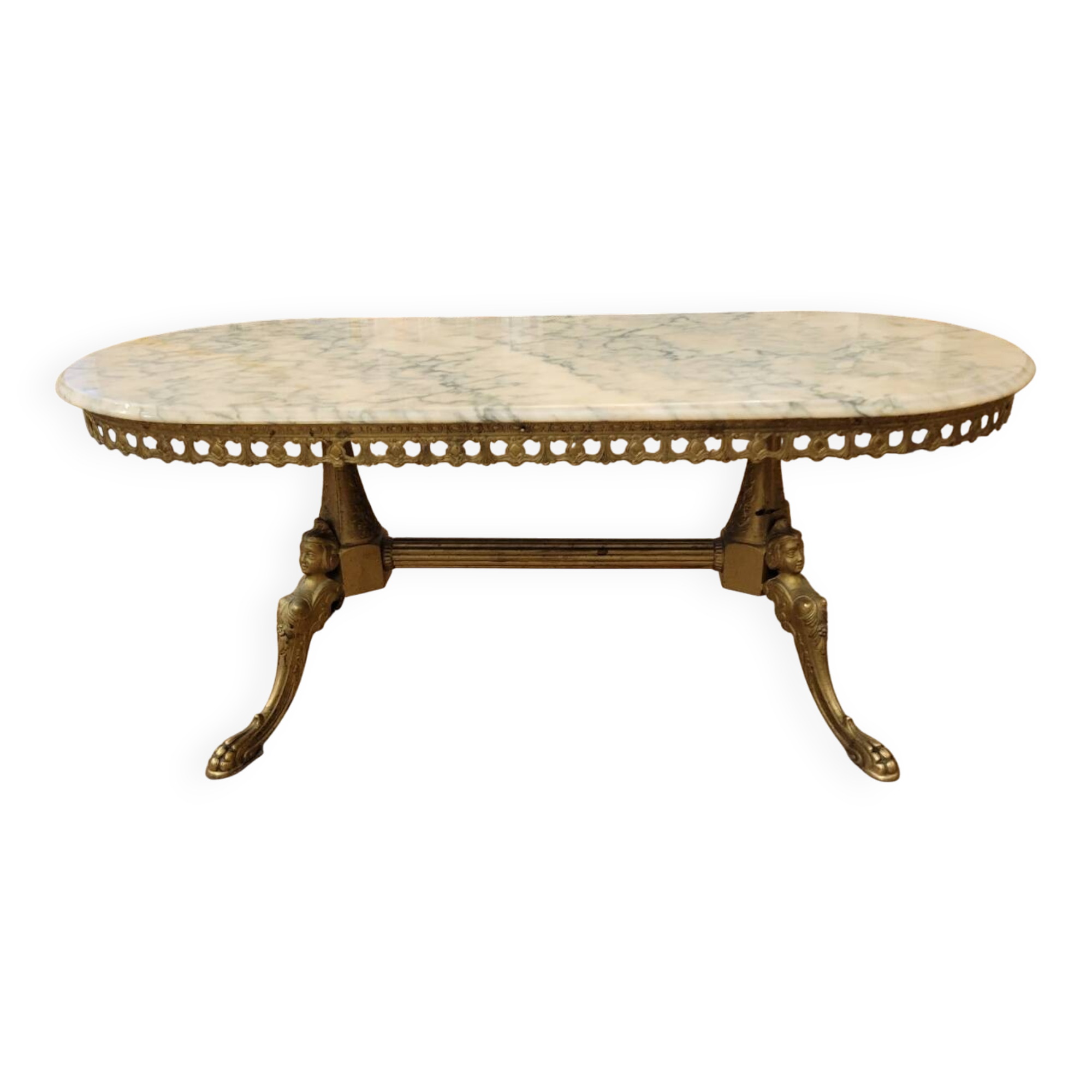 Coffee table in gilded bronze and marble