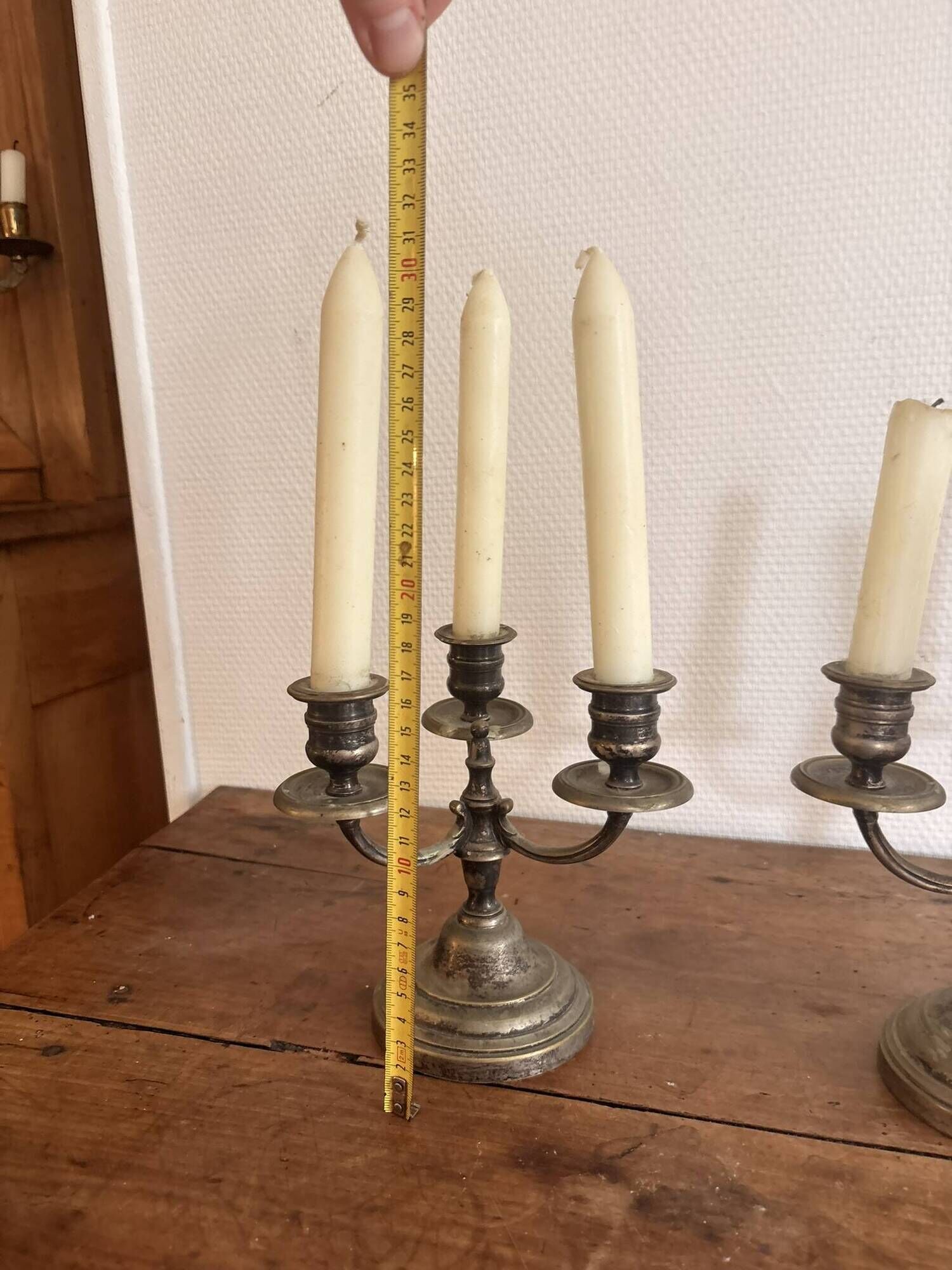 Pair of 3-Light Candelabra Silver Metal Louis XIV Regency Style