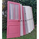 Series of 9 old communication doors, solid wood, both solid and glazed.