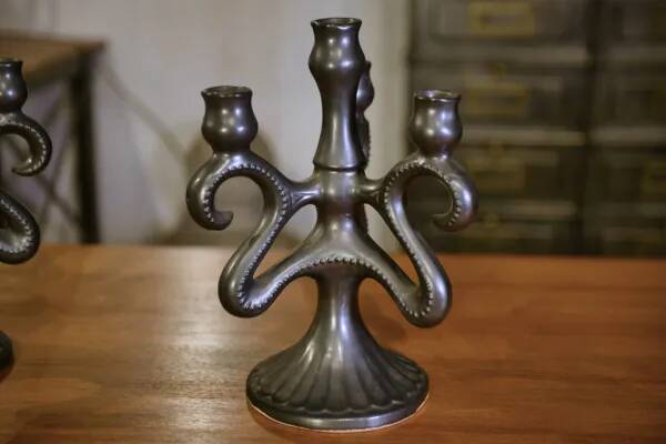 Pair of ceramic candlesticks, Sars-Poteries, 1950s