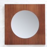 Large teak wooden mirror, round with a square frame, 1960s.