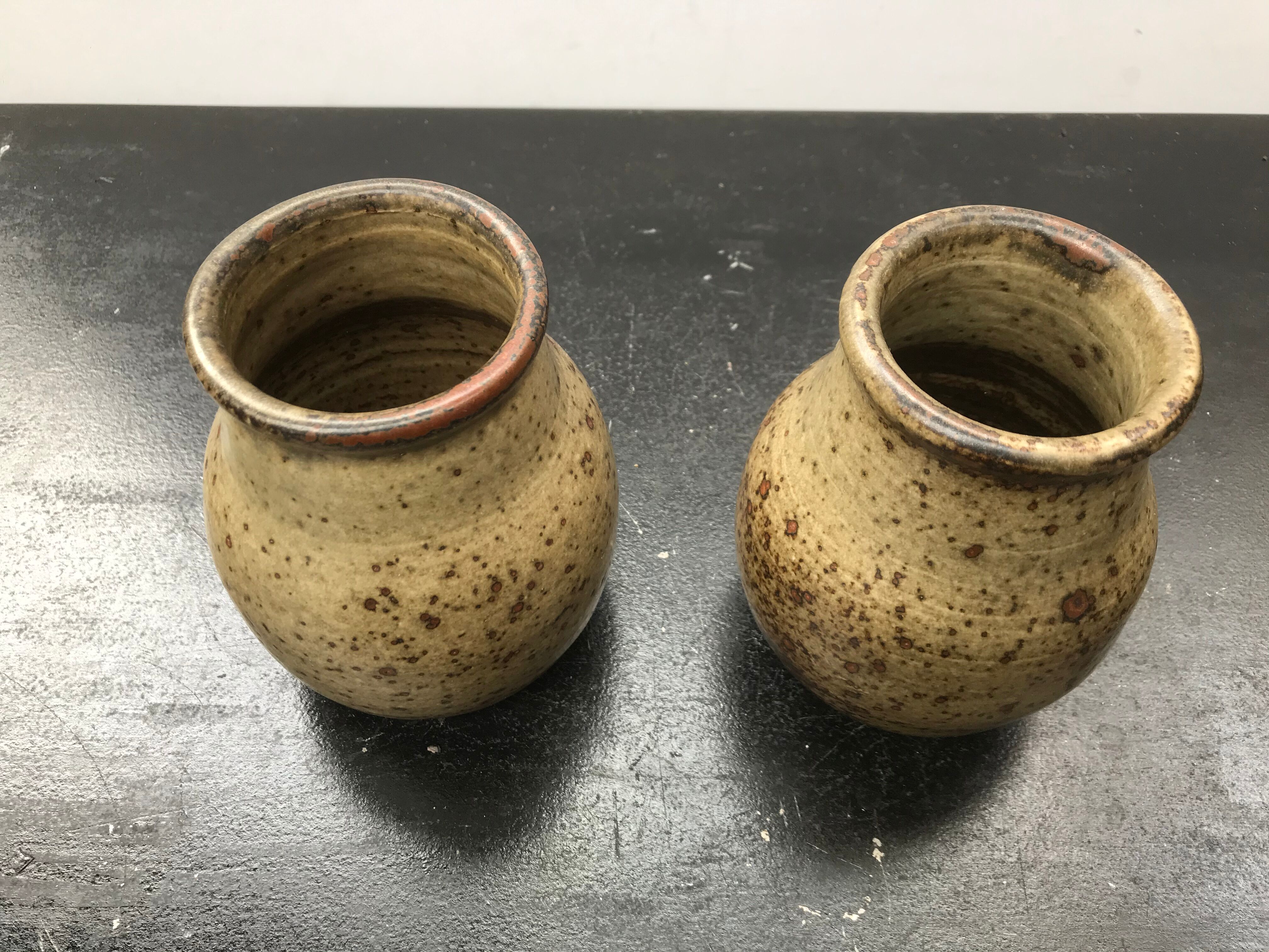Pair of old vintage Jean Tessier sandstone cep vases
