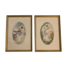 Paire de gravures en pointe sèche originale, automne et hiver de Syl, XXème siècle