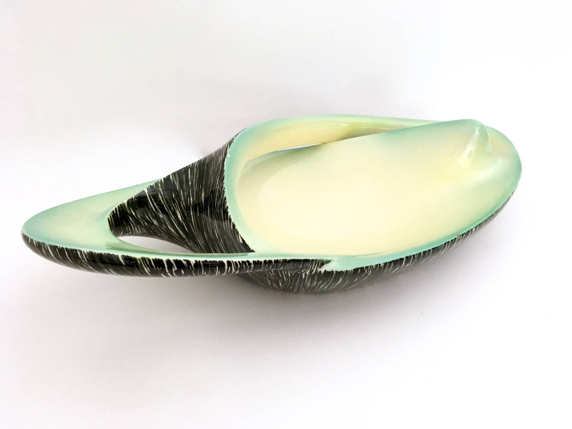 Sinuous Vintage Black, Yellow and Green Ceramic Centrepiece by Vibi, Italy