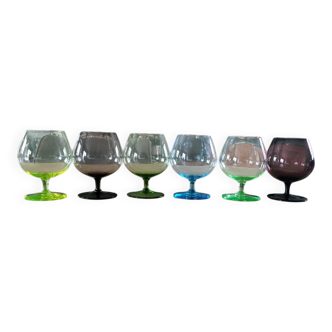 6 colored cognac glasses