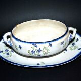 Oval sugar bowl in creil terrece montereau model barbeau blueberry 19th century